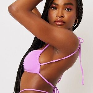 Frankie’s Bikinis “Foxy” Strappy Bandeau Bikini Top in Passionfruit. Size S